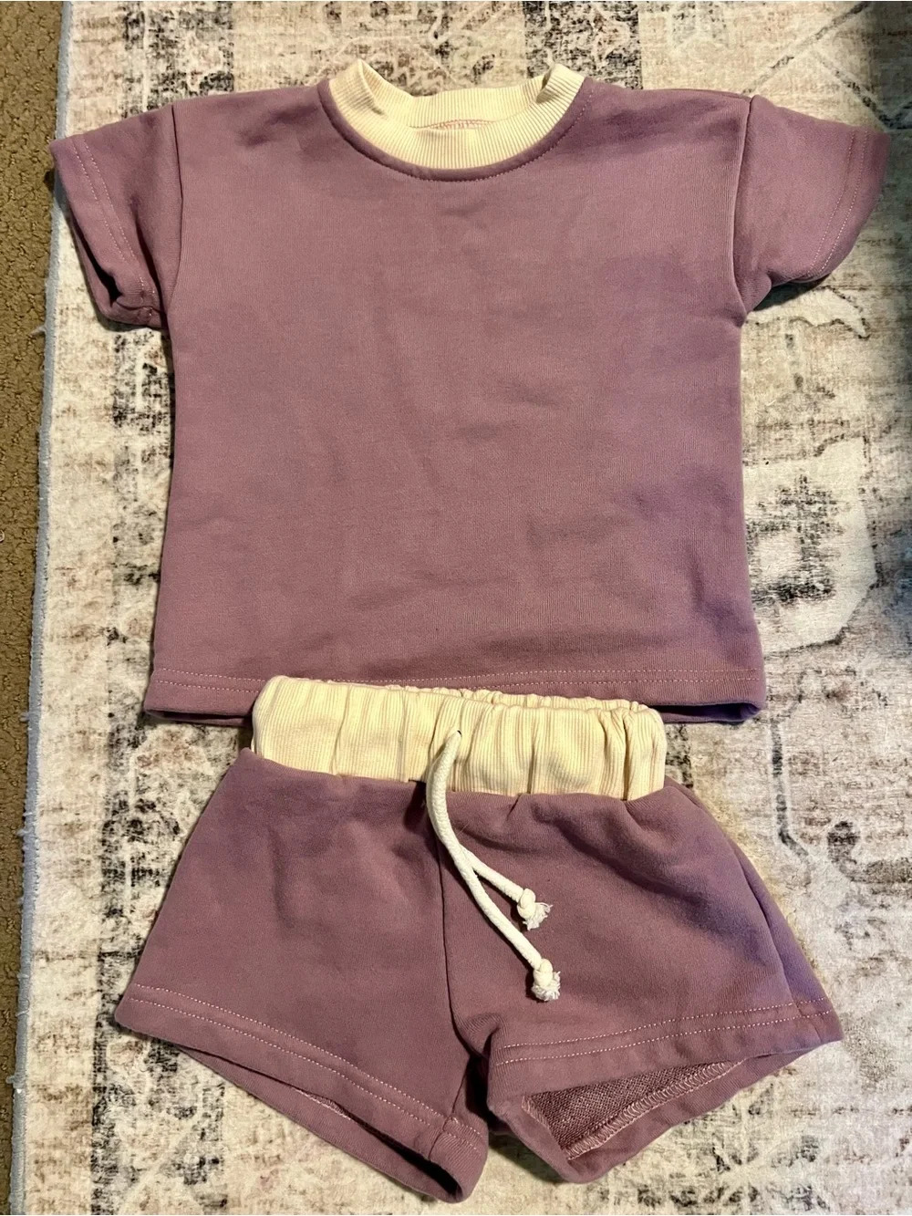 Kids Lavender Short-Sleeve Pajama Set with Cream Trim
